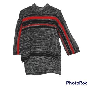 Cynthia Rowley Wool Striped Mock Neck Long Sleeve High Low Sweater Womens Size L
